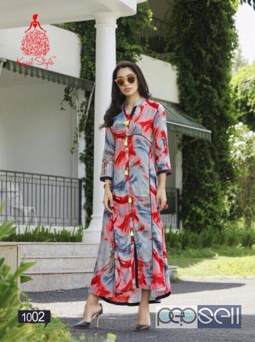 rayon printed long kurtis from galleria by kajal style at wholesale moq- 8pcs size- m to 3xl no singles 4 