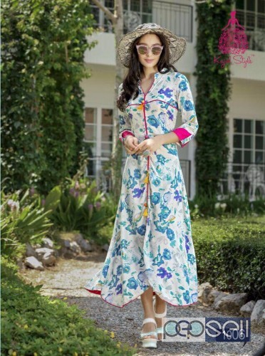 rayon printed long kurtis from galleria by kajal style at wholesale moq- 8pcs size- m to 3xl no singles 5 