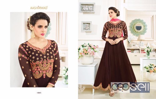 georgette semistitched anarkali suit from aashirwad nazia at wholesale. moq- 4pcs. no singles 3 
