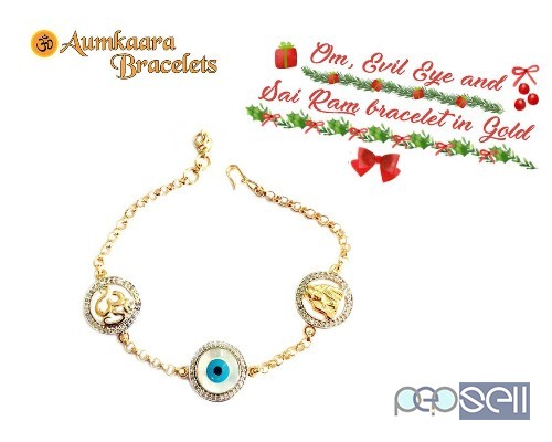 Om, Evil Eye and Sai Ram bracelet with 14mm charms in Gold 0 