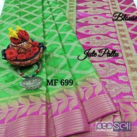 MF699 brand tussar jute mix sarees non catalog at wholesale moq- 10pcs no singles price- rs750 each 1 