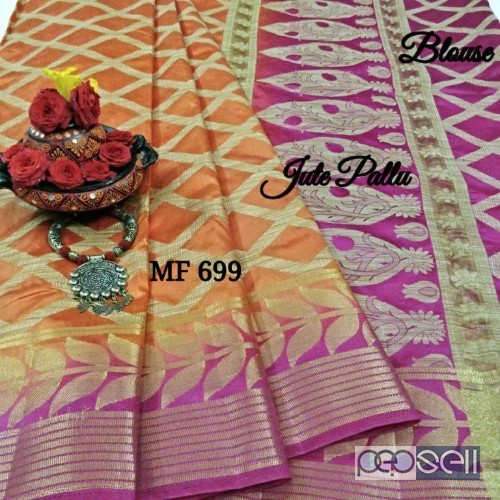 MF699 brand tussar jute mix sarees non catalog at wholesale moq- 10pcs no singles price- rs750 each 2 