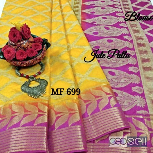 MF699 brand tussar jute mix sarees non catalog at wholesale moq- 10pcs no singles price- rs750 each 3 