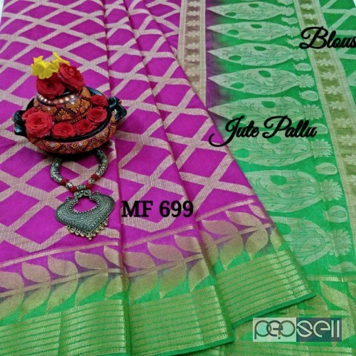 MF699 brand tussar jute mix sarees non catalog at wholesale moq- 10pcs no singles price- rs750 each 4 