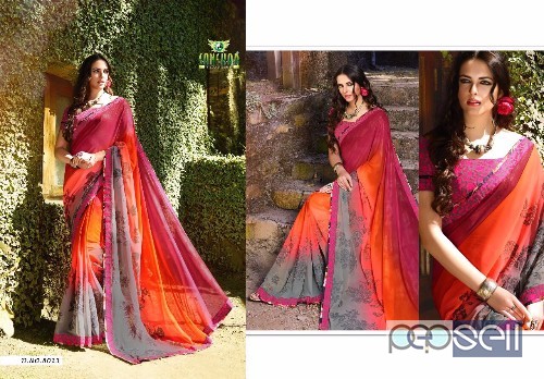 georgette designer printed sarees from sanskar suhasini at wholesale moq- 18pcs no singles 0 