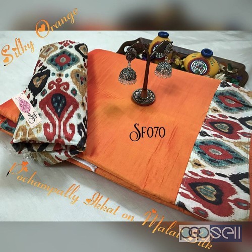 SF070 brand malai silk sarees with ikkat border and blouse non catalog at wholesale moq- 6pcs no singles price- rs750 each 2 