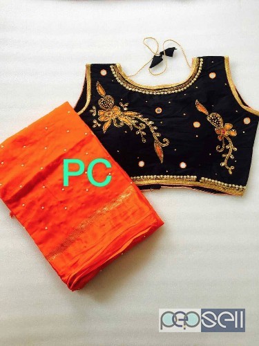 PC brand non catalog sarees Pure gerogeet material  Pearl work saree Ready made blouse Blouse 38 stitched size upto 40 (customise) price- rs750 each m 0 