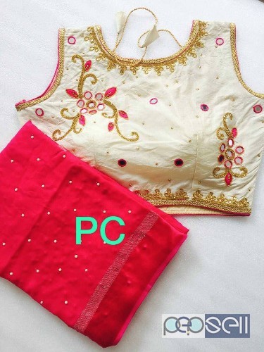 PC brand non catalog sarees Pure gerogeet material  Pearl work saree Ready made blouse Blouse 38 stitched size upto 40 (customise) price- rs750 each m 1 