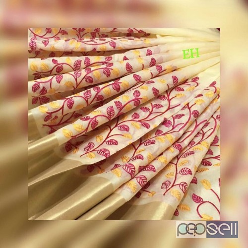 EH brand leaf embroidery sarees fabric- kerala cotton silk price- rs800x4pcs no singles 0 