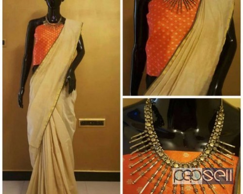 Chanderi , Cotton silk and Supernet sarees with silk contrasting blouses 0 