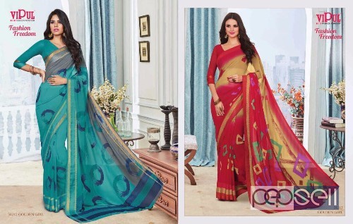 georgette printed sarees from vishal fashion freedom 34200 series sarees at wholesale 0 