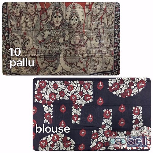 Pen kalamkari work printed cotton sarees at wholesale price- rs1500 each moq- 5pcs no singles or retail 1 