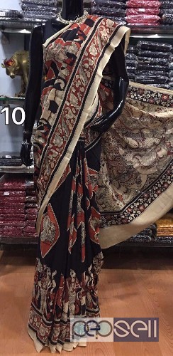 Pen kalamkari work printed cotton sarees at wholesale price- rs1500 each moq- 5pcs no singles or retail 3 