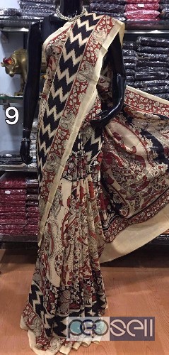 Pen kalamkari work printed cotton sarees at wholesale price- rs1500 each moq- 5pcs no singles or retail 5 