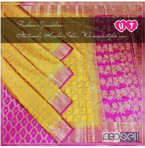 UT brand vibrant kicha silk sarees price- rs800 each moq- 10pcs no singles 4 