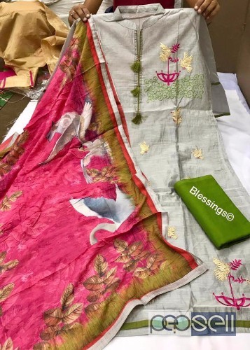 blessings brand chanderi collection suits at wholesale- rs1100 each Chanderi emb shirt zari work , cotton bottom , digital printed duppata Fitt up to  3 