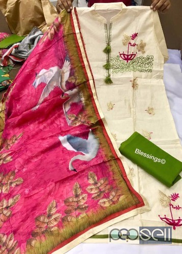 blessings brand chanderi collection suits at wholesale- rs1100 each Chanderi emb shirt zari work , cotton bottom , digital printed duppata Fitt up to  4 