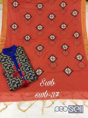 SWB-37 brand non catalog salwar suits at wholesale Top Banarasi with heavy ZARI WEAVING all over shirt beautiful neck with hangings* Cotton bottom dup 2 