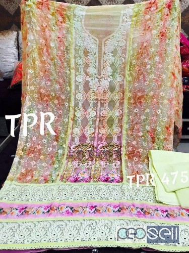 chiffon emboidered TPR brand suits collection price- rs2200 each can be stitched upto size 48 1 