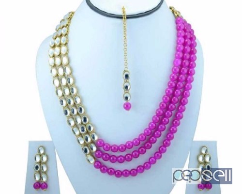 Designer Stone Studded Necklace With Pink Pearls 0 