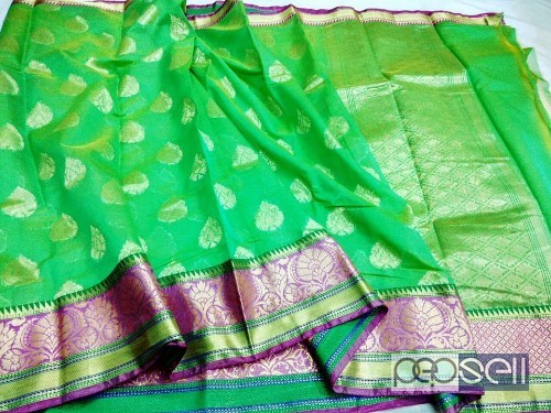 elegant banarasi chanderi silk sarees with contrast pallu and blouse available 0 