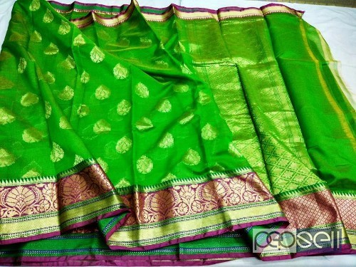 elegant banarasi chanderi silk sarees with contrast pallu and blouse available 2 