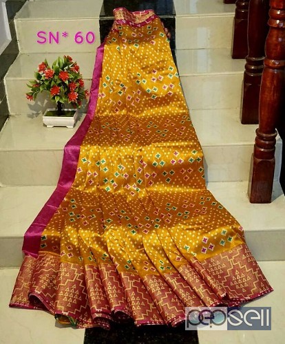 elegant pochampally ikkat cotton silk sarees, left side border color plain blouse 2 