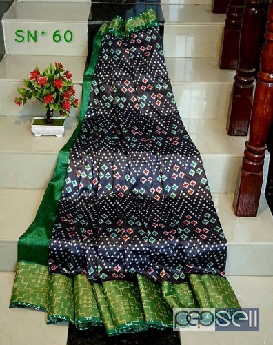elegant pochampally ikkat cotton silk sarees, left side border color plain blouse 3 