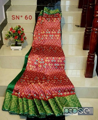 elegant pochampally ikkat cotton silk sarees, left side border color plain blouse 4 