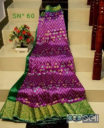 elegant pochampally ikkat cotton silk sarees, left side border color plain blouse 5 