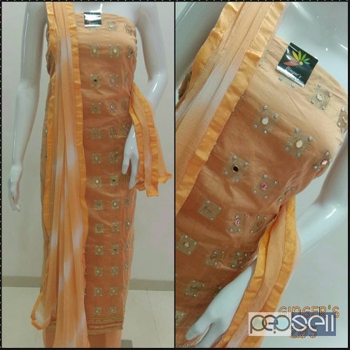 elegant chanderi silk suits with silk weaving mirror work, santoon silk bottom and pure chiffon dupatta 1 