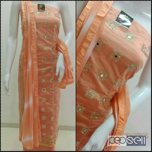 elegant chanderi silk suits with silk weaving mirror work, santoon silk bottom and pure chiffon dupatta 2 