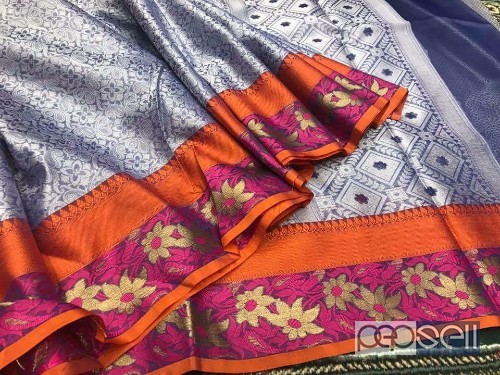 elegant soft kora sarees with woven kanjivaram style borders and blouse 3 
