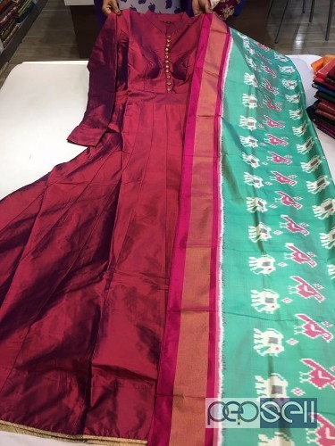 elegant silk anarkali top with ikkat and bandhni dupatta, no bottom available 3 