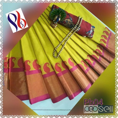 elegant latest pb chettinadu sarees with kalamkari blouse and neckpiece available 0 