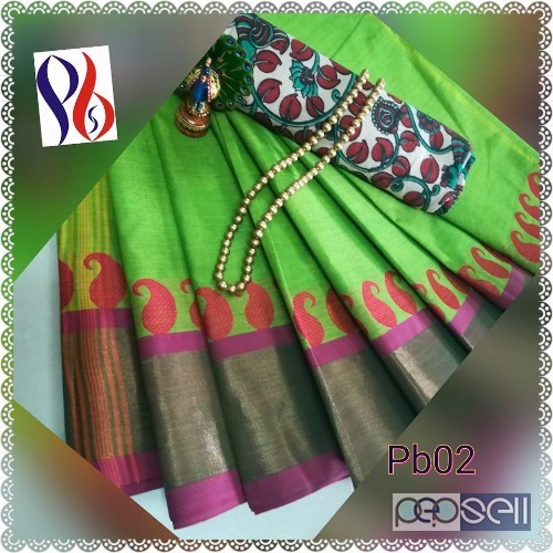 elegant latest pb chettinadu sarees with kalamkari blouse and neckpiece available 1 