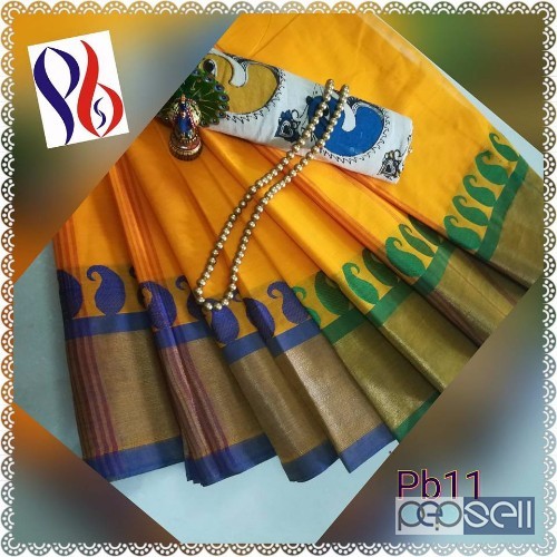 elegant latest pb chettinadu sarees with kalamkari blouse and neckpiece available 4 