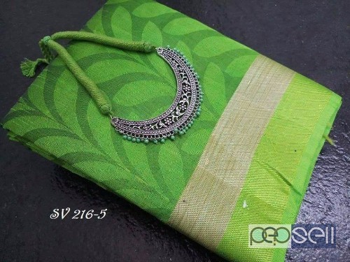 elegant sv pure tussar silk sarees with jute and satin mix border, running blouse and silver oxidised neckpiece available 1 