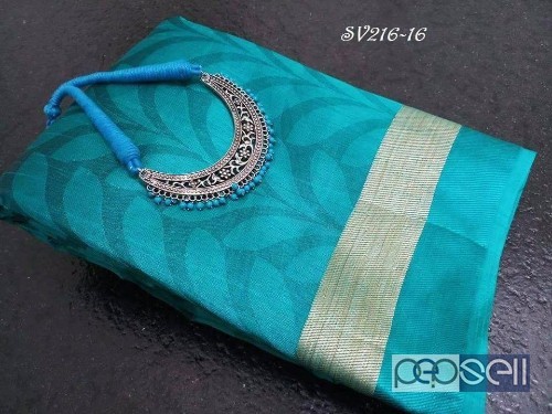 elegant sv pure tussar silk sarees with jute and satin mix border, running blouse and silver oxidised neckpiece available 3 