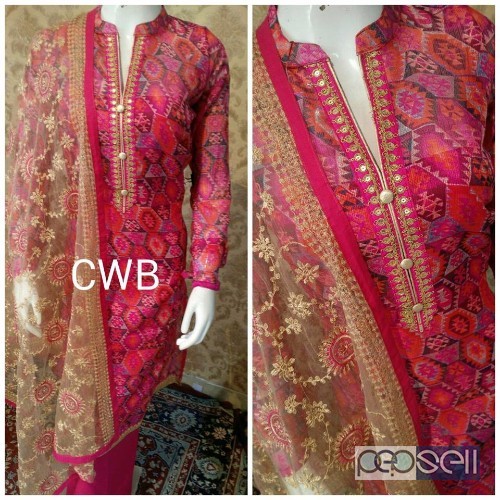elegant  cwb chanderi silk suits with cotton bottom and soft net embroidery dupatta 0 