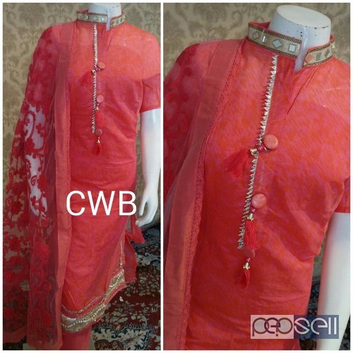 elegant  cwb chanderi silk suits with cotton bottom and soft net embroidery dupatta 1 
