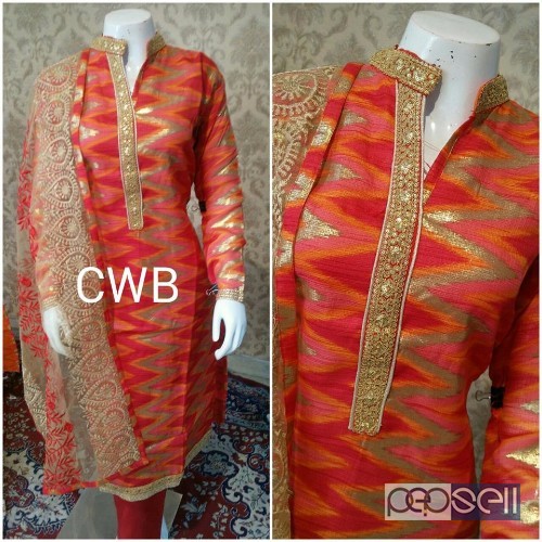 elegant  cwb chanderi silk suits with cotton bottom and soft net embroidery dupatta 5 