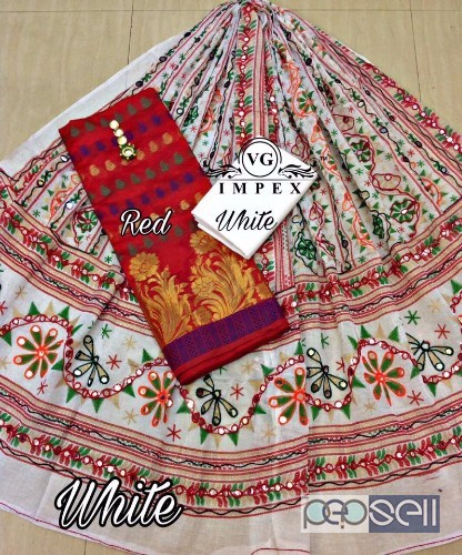 elegant vg banarasi chanderi embroidered suits with cotton bottom and  cotton kutch dupatta with mirror work 3 