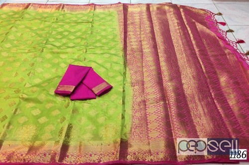 elegant latest organza silk sarees with rich pallu and contrast blouse available 0 