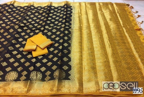 elegant latest organza silk sarees with rich pallu and contrast blouse available 1 