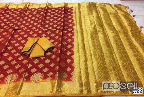 elegant latest organza silk sarees with rich pallu and contrast blouse available 2 