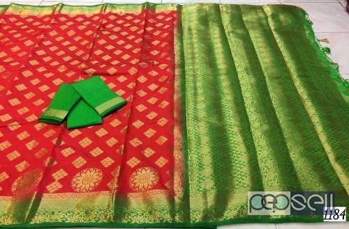 elegant latest organza silk sarees with rich pallu and contrast blouse available 3 
