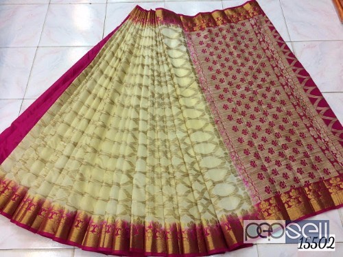 elegant organza silk sarees with contrast pallu and blouse available 0 