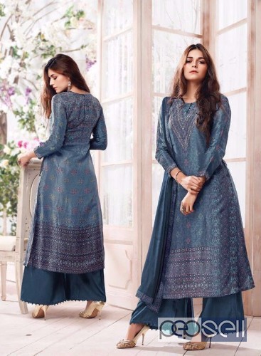reyna somewhere in time cotton satin plazo designer suits at wholesale moq- 6pcs no singles price- rs1700 each 5 