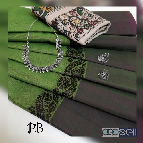 PB brand chettinad cotton sarees with kalamkari blouse 1 